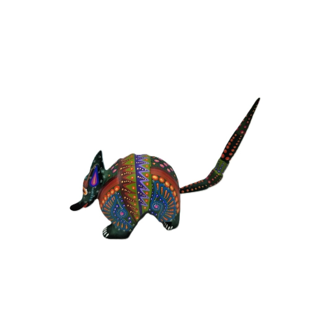 Armadillo Oaxacan Mexican Alebrije Folk Art Wood Carved Hand Painted Signed